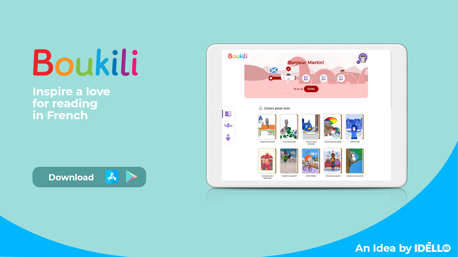 shows iPad with Boukili reading app displayed